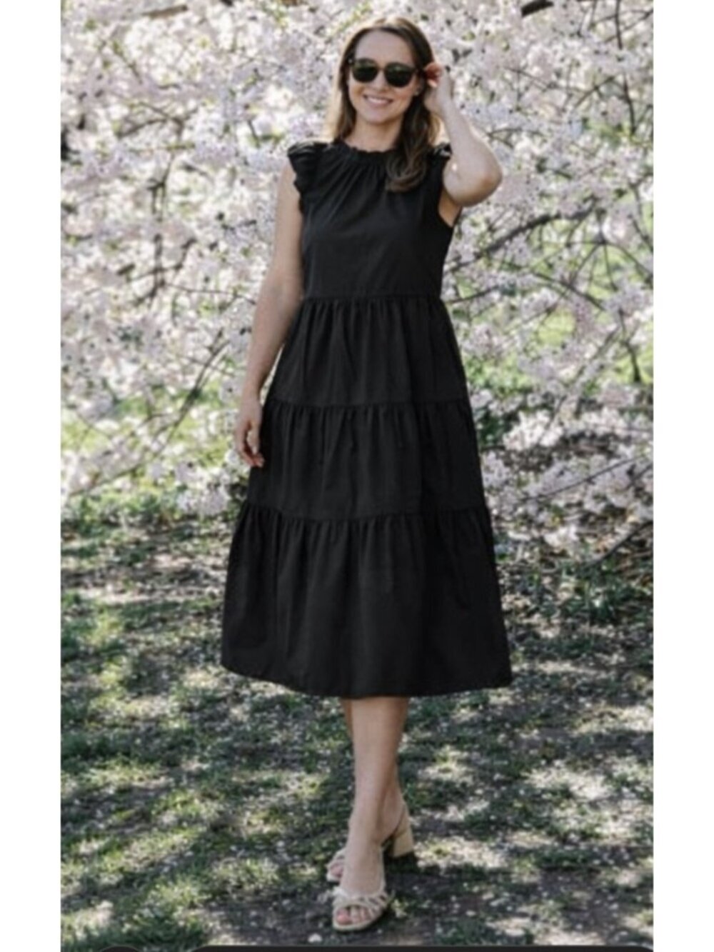 J.Crew Black Tiered Ruffle Midi Dress Women’s 2 Cotton Stretch Sleeveless Elegan